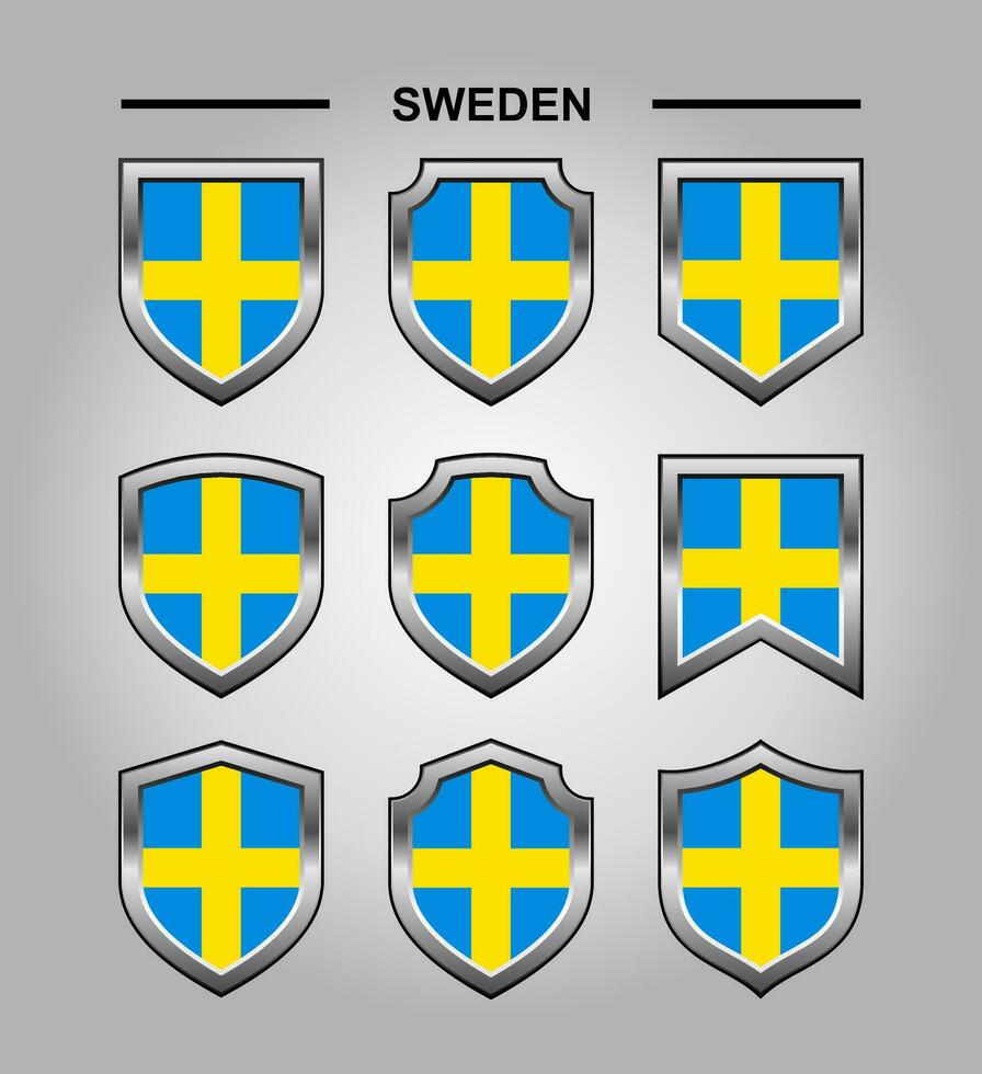 Suécia nacional emblemas bandeira com luxo escudo vetor