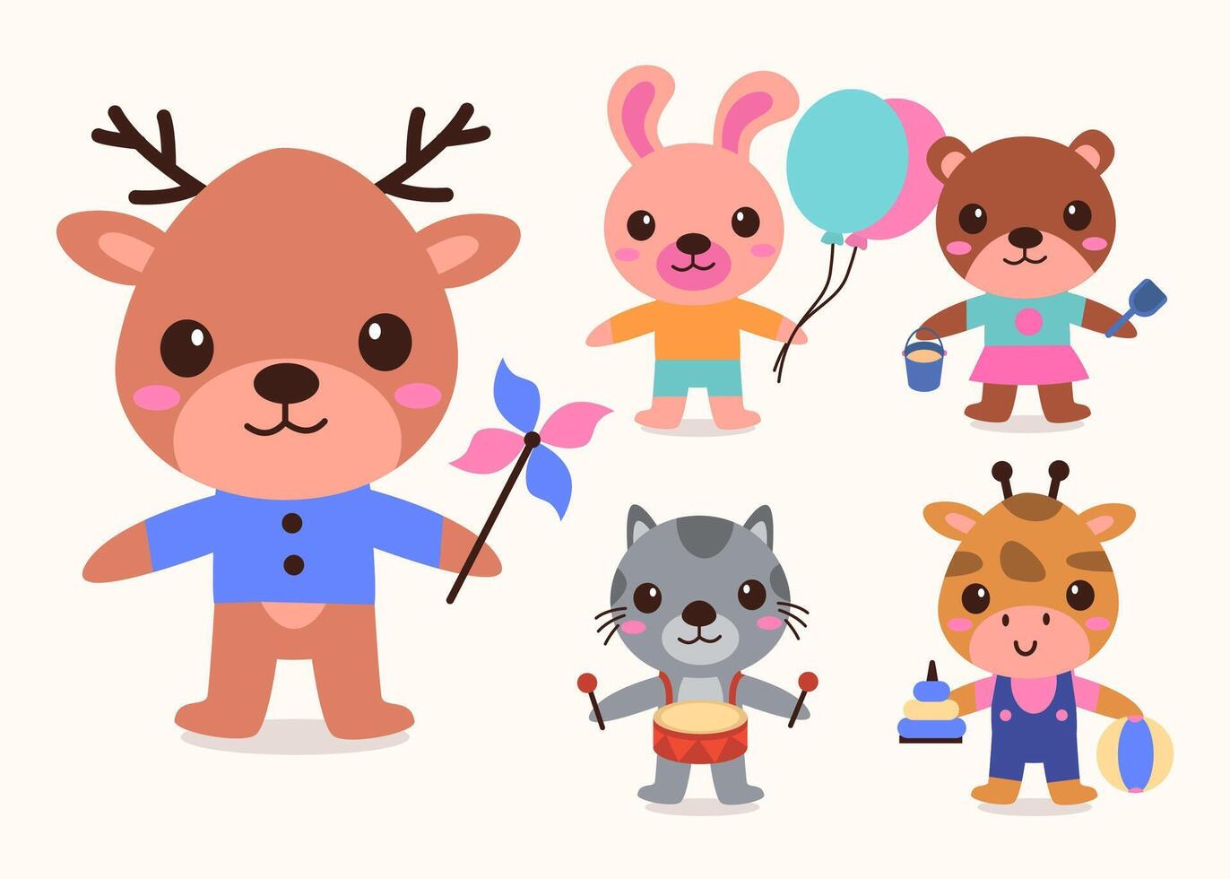 pacote de coleção de personagens adoráveis de mascotes de desenhos animados vetor