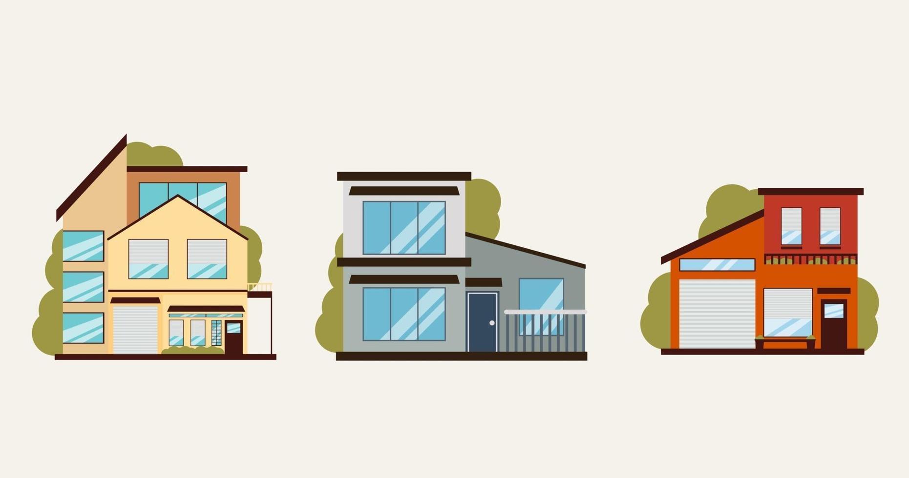 conjunto de conjunto de diferentes estilos de casas residenciais vetor plana