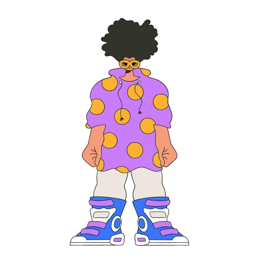 uma cara com a afro Penteado dentro uma grandes camiseta. vetor