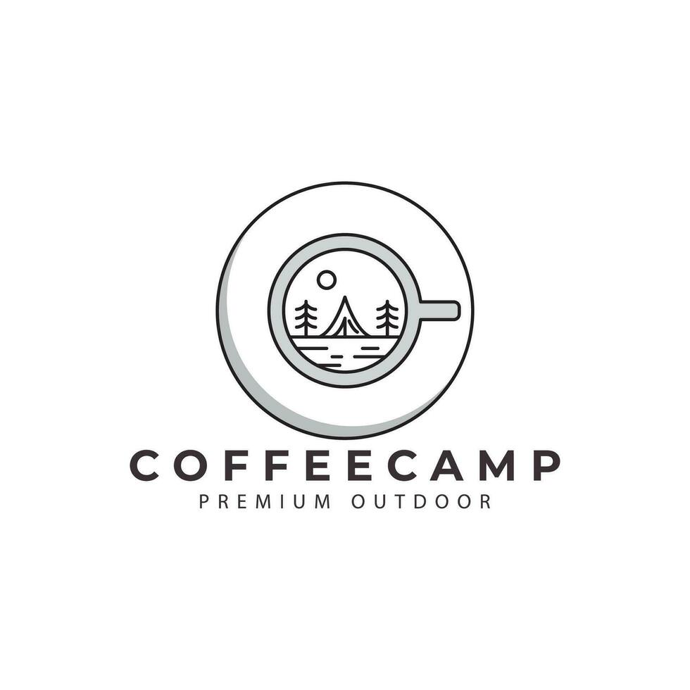 café copo com ao ar livre acampamento floresta logotipo vetor ícone símbolo minimalista Projeto