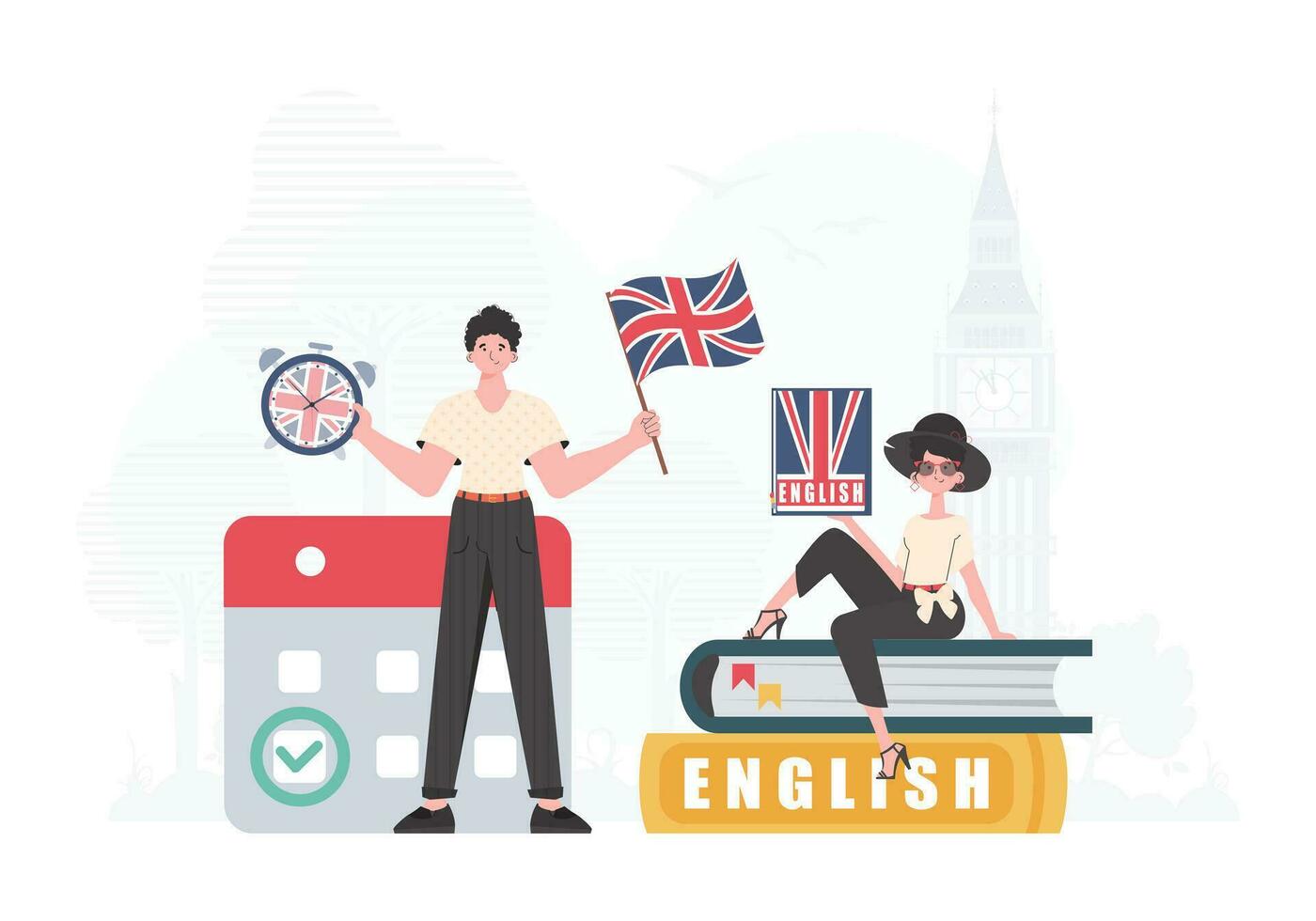 Inglês língua equipe. a conceito do ensino inglês. na moda estilo. vetor. vetor