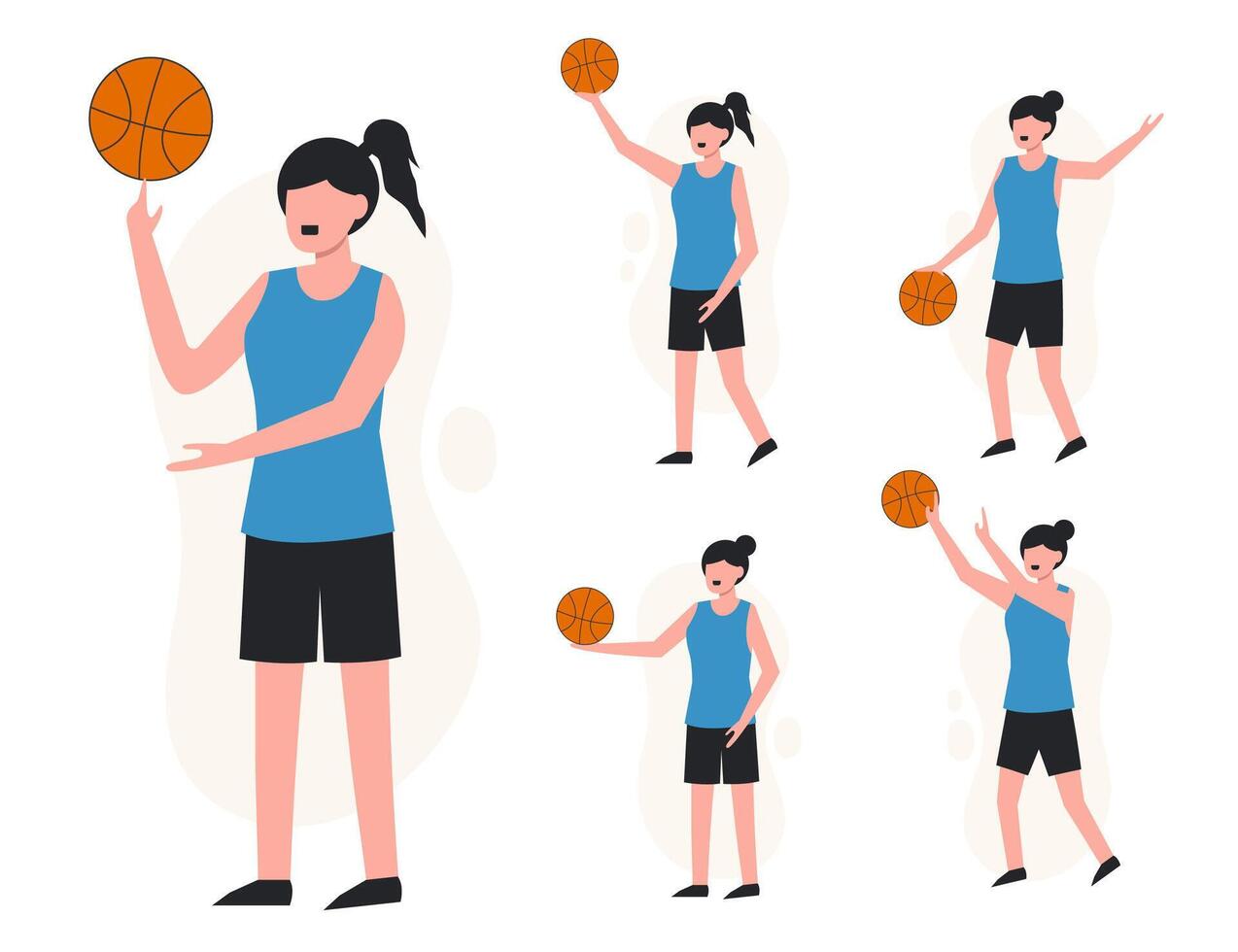 conjunto de mulher jogando basquete em vetor de personagens de desenhos animados