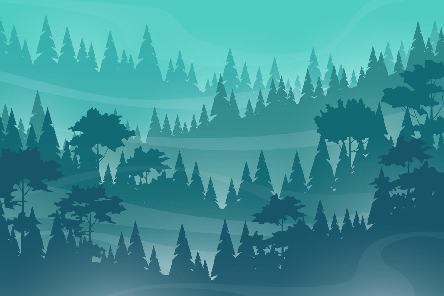 ilustração vetorial cena da natureza de colinas de madeira de coníferas vetor