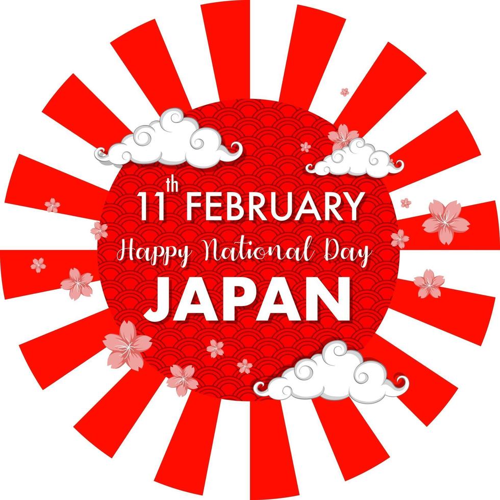 fonte feliz dia nacional do japão no banner de raios de sol vetor