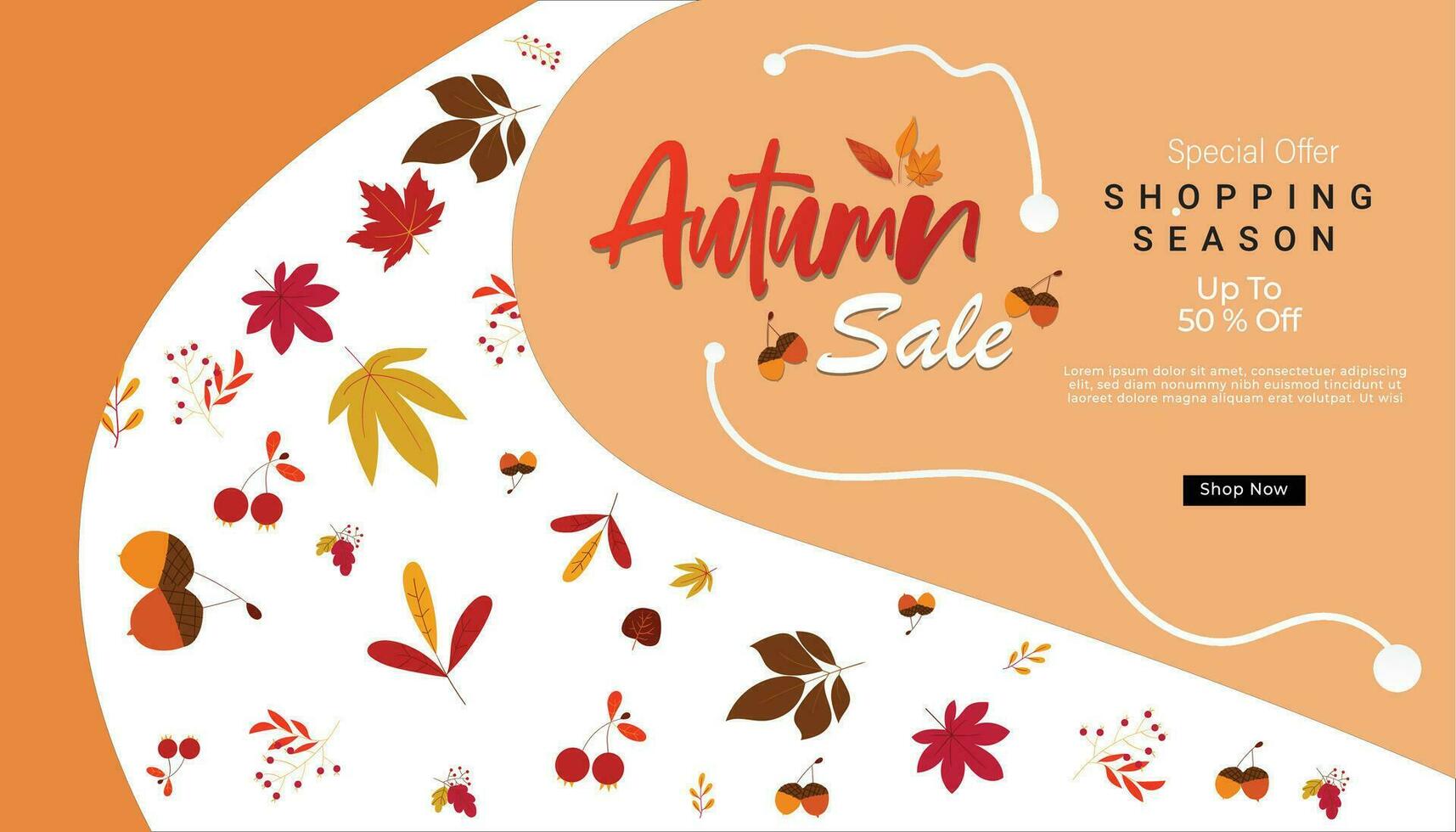 Ilustração de evento de compras de outono. bandeira. tradução em coreano  vamos viagem de outono