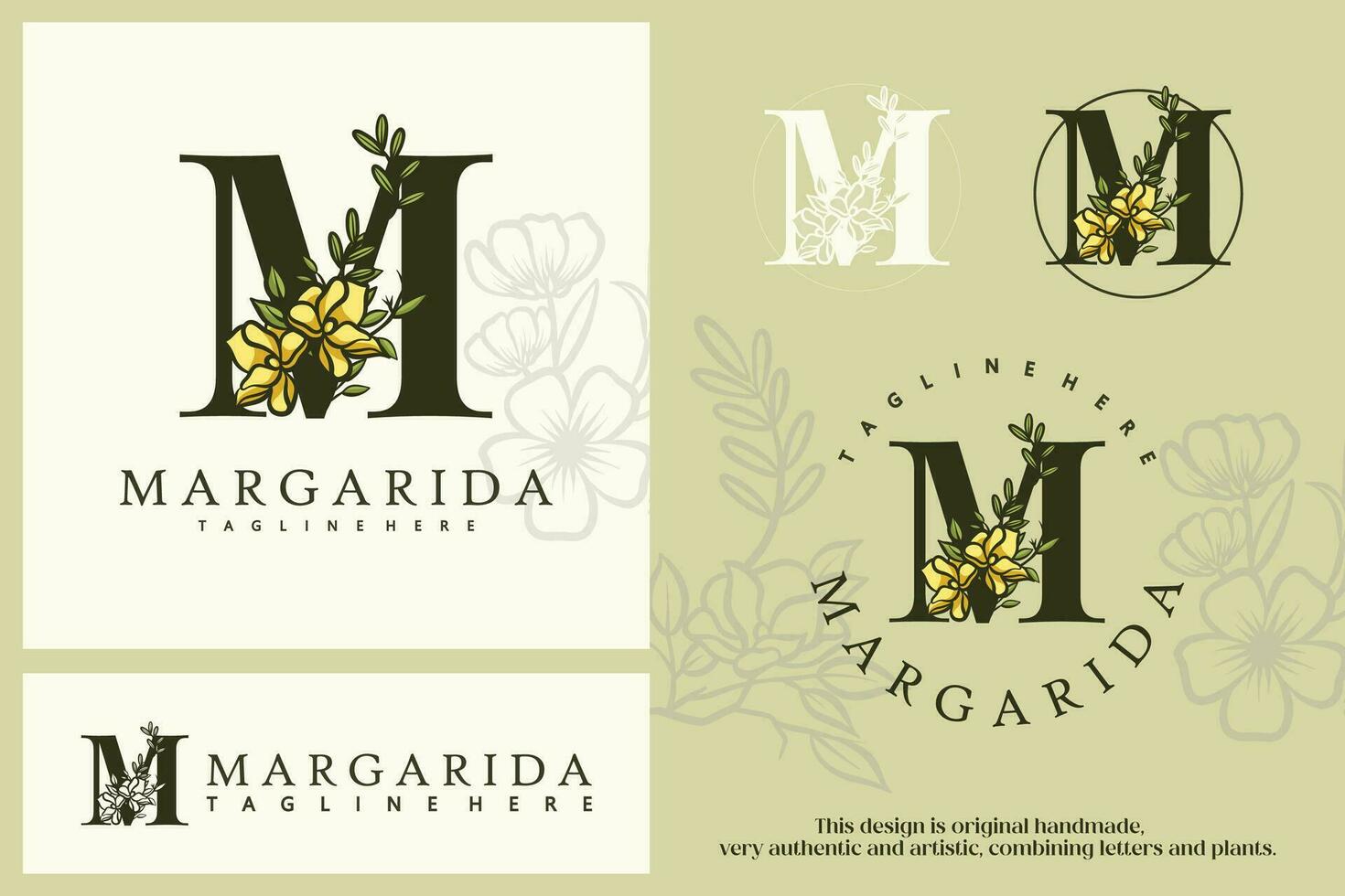 vetor mão desenhado floral alfabeto monograma ou logotipo. carta com flores e galhos. artístico flores floral Projeto elemento. logotipo marca identidade com a iniciais m