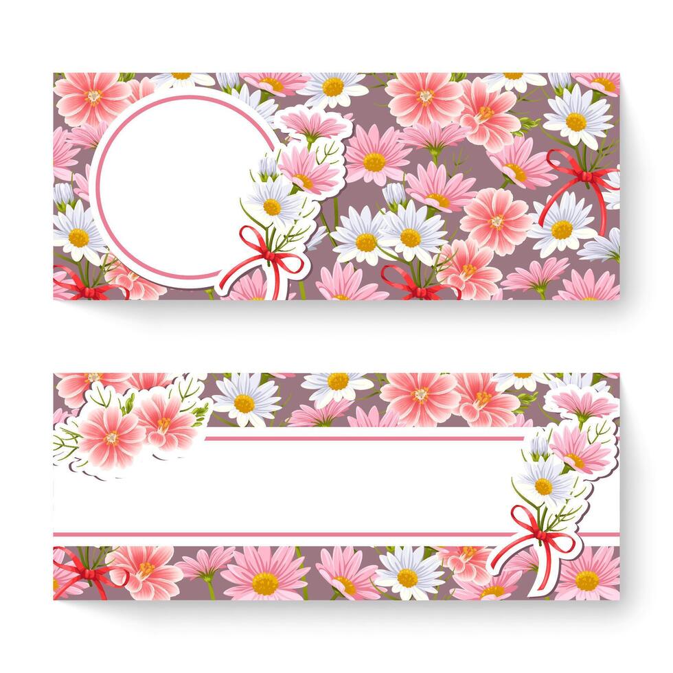 modelo de banner floral primavera com flores coloridas. pode ser usado para voucher, papel de parede, panfletos, convite, cartazes, brochura, desconto de cupom. vetor