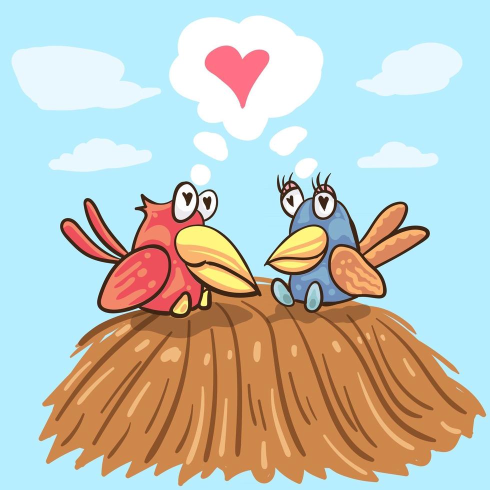 cartão romântico com dois pássaros. ilustração em vetor de lindo casal amoroso. cartão sobre amizade e amor. cartão de dia dos namorados, cartaz ou modelo de impressão.