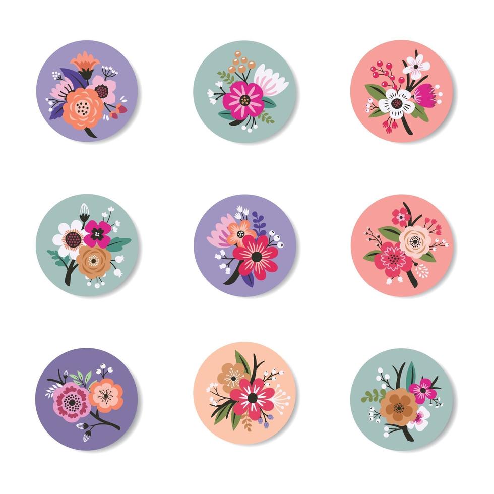 coleção de design de pin com lindos florais vetor