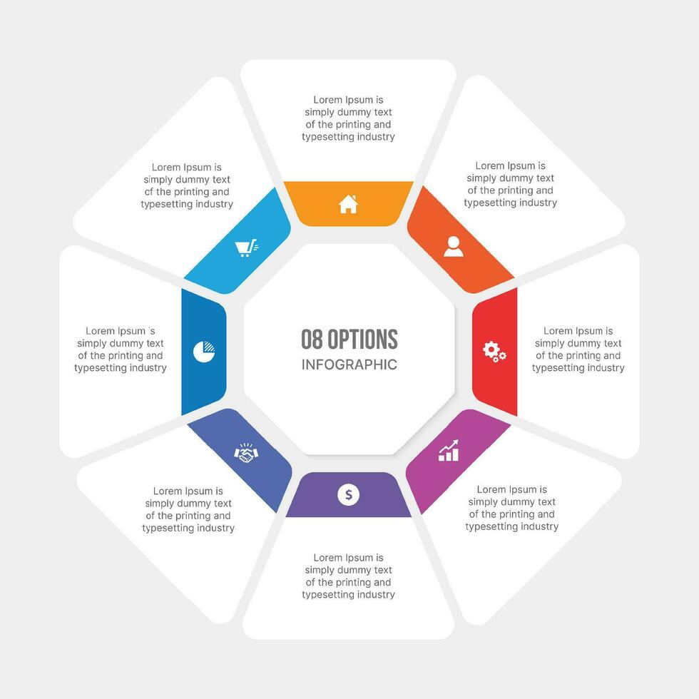 ciclo infográfico modelo com 8 passos, fluxo de trabalho ou processo diagrama vetor