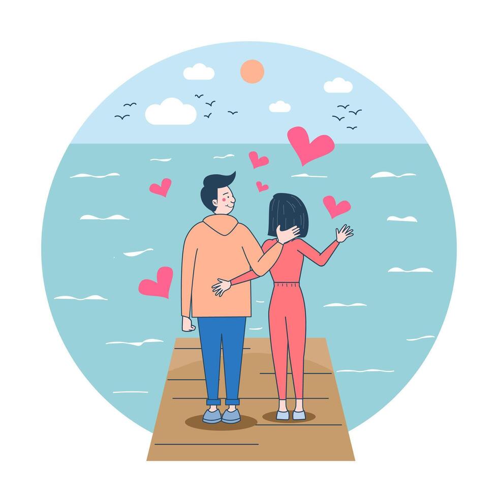 amar o homem é cuidar de sua mulher. feliz sorrindo alegre casal branco. ilustração em vetor desenhos animados isolada no fundo branco.