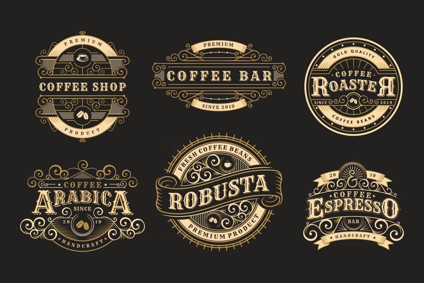 conjunto de emblemas vintage café, cafeteria e emblemas vetor