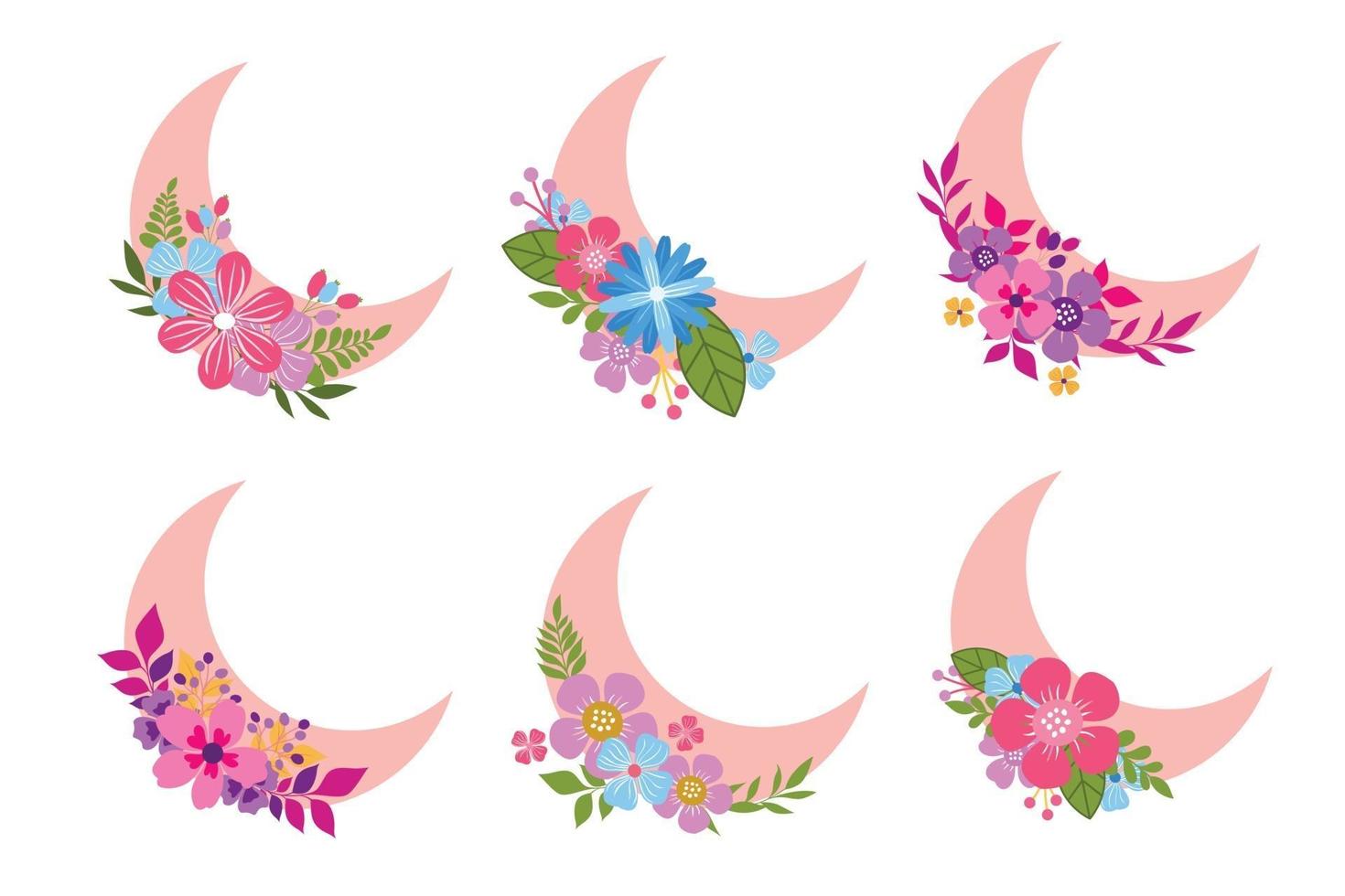 estilo floral de lua crescente, coleção de elementos de decoração de lua vetor