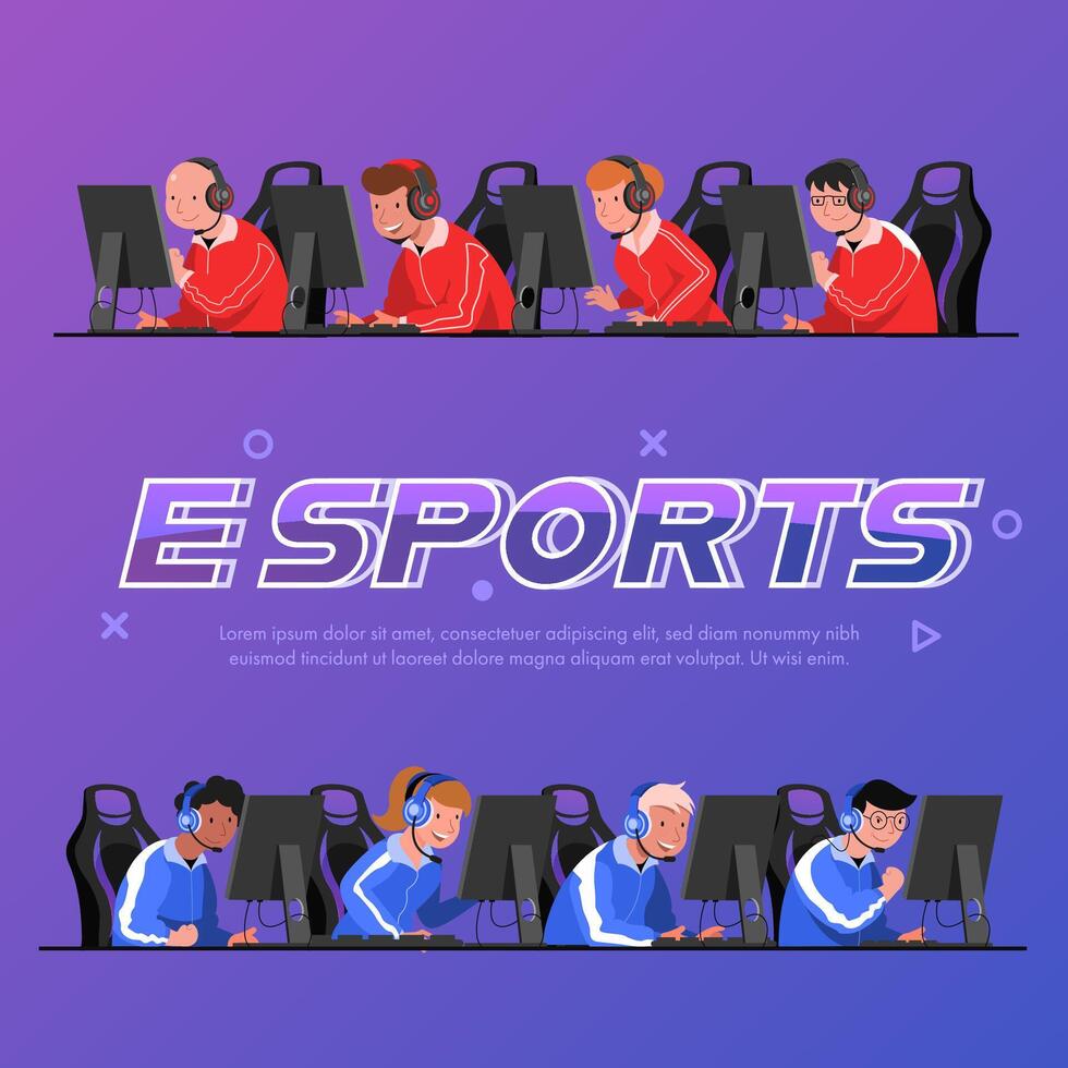 equipe azul e vermelha da competição de atletas de e-sports na competição de e-sports. vetor