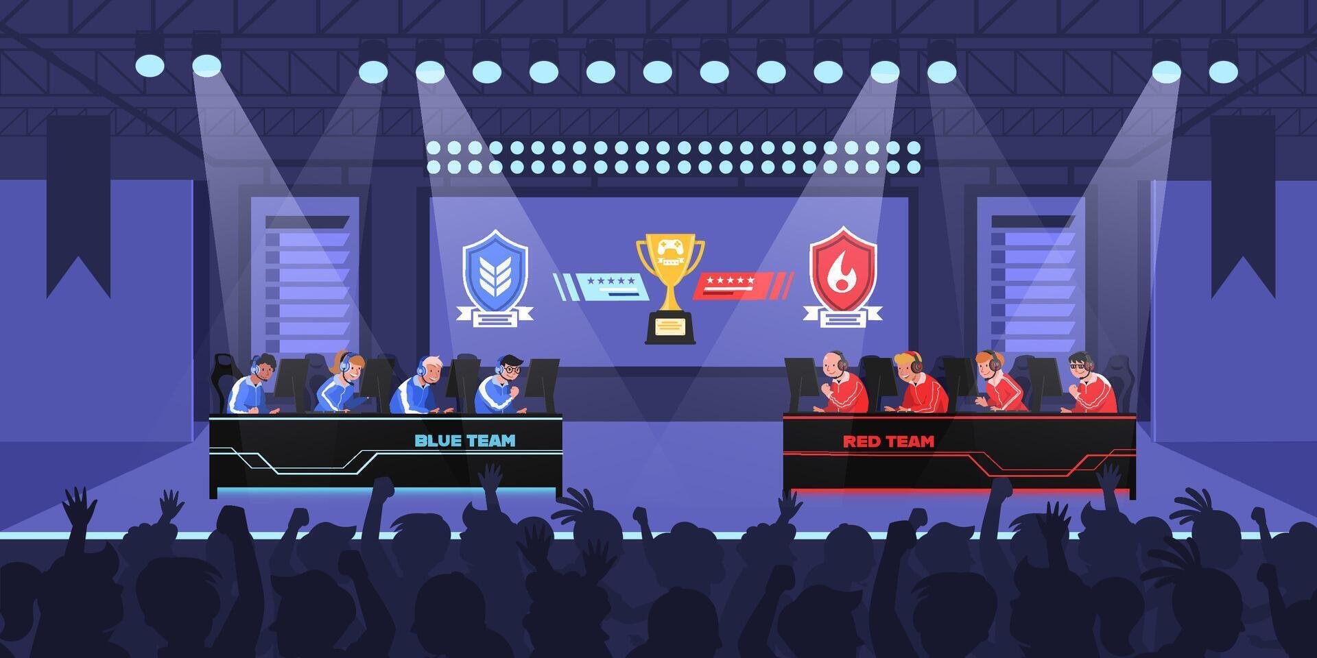 equipe azul e vermelha da competição de atletas de e-sports na competição de e-sports. vetor