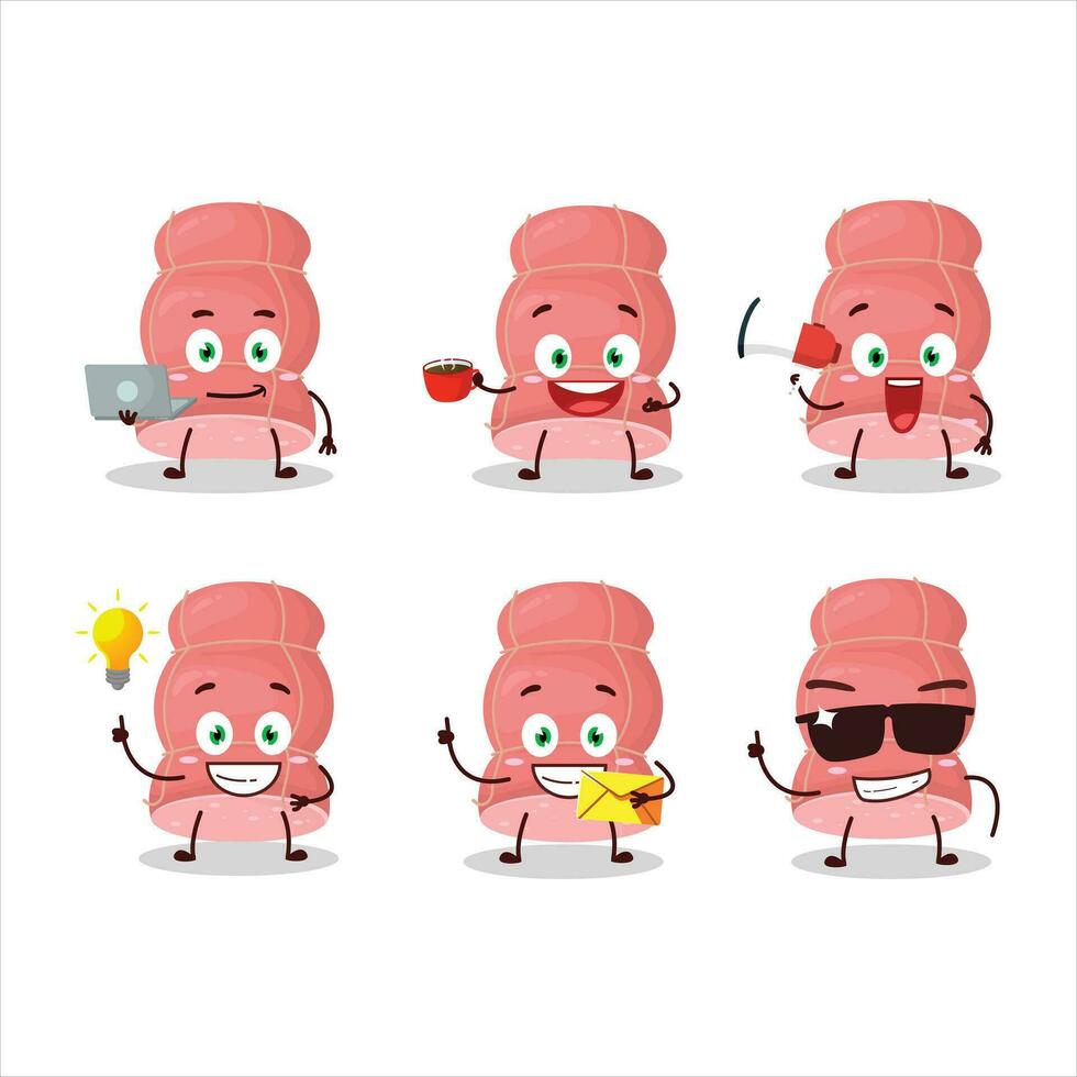 fervido linguiça desenho animado personagem com vários tipos do o negócio emoticons vetor