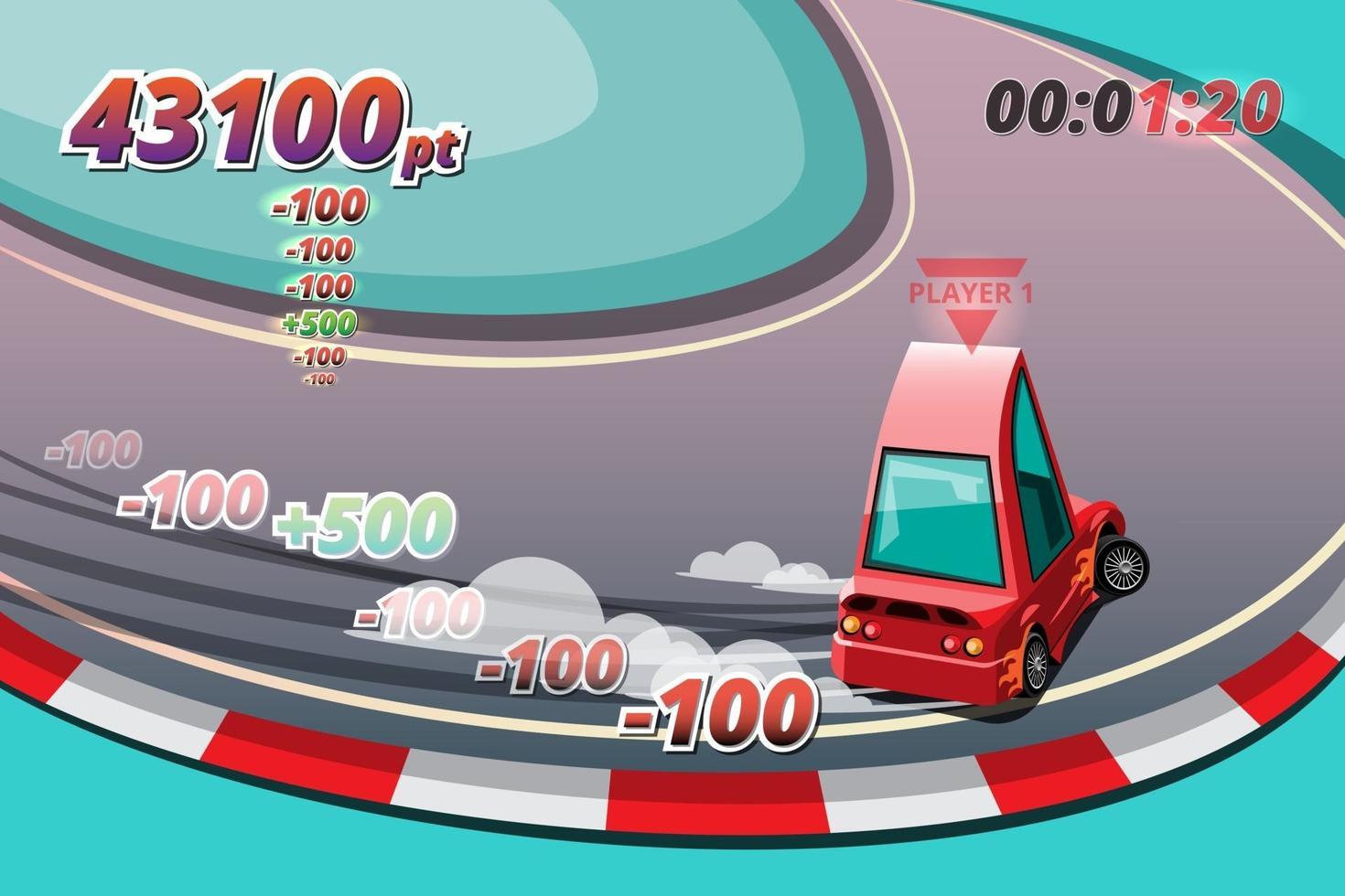 carro queimado, deriva do carro esporte do jogo para o ponto no jogo. ilustração vetorial em design de estilo 3d vetor