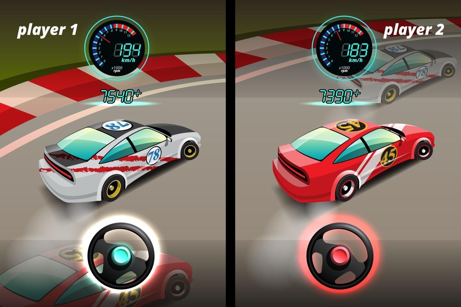 na competição do jogo, o jogador usou o carro de alta velocidade para vencer no jogo de corrida. competição e-sport car racing. vetor