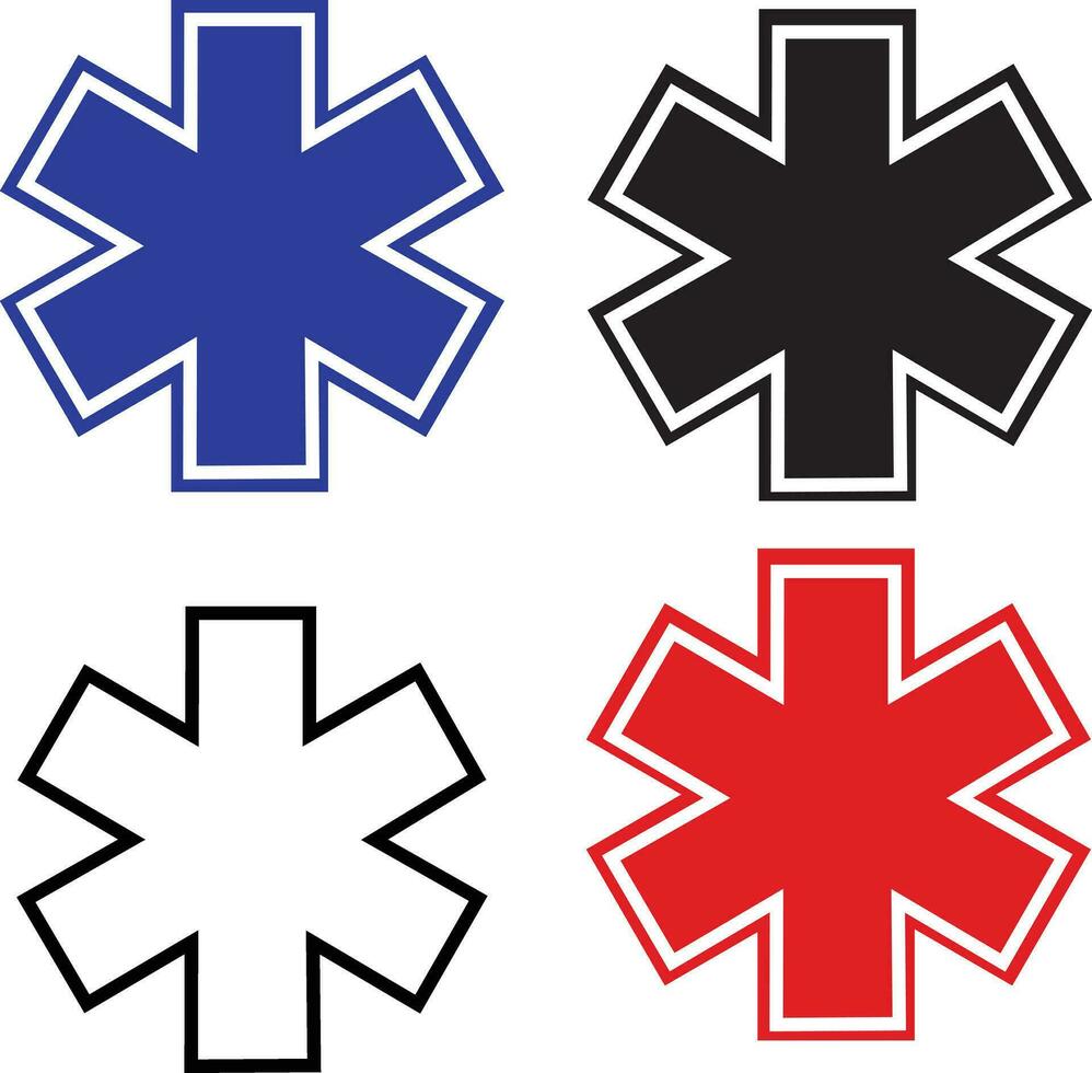 Estrela do vida ícone. conjunto do três médico símbolos. emergência placa. em branco Preto Estrela do vida símbolo para emergência médico Serviços. plano estilo. vetor