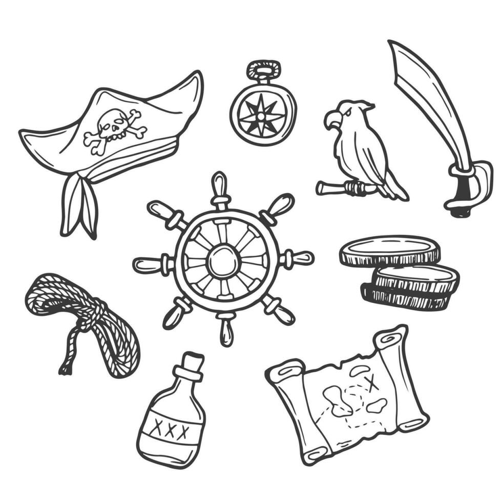conjunto do pirata atributos para brigando, embarque e confortável vida, vetor