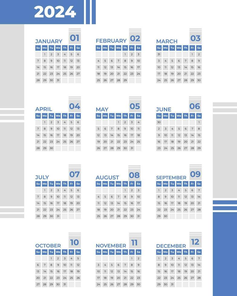 2024 claendar Projeto modelo vetor