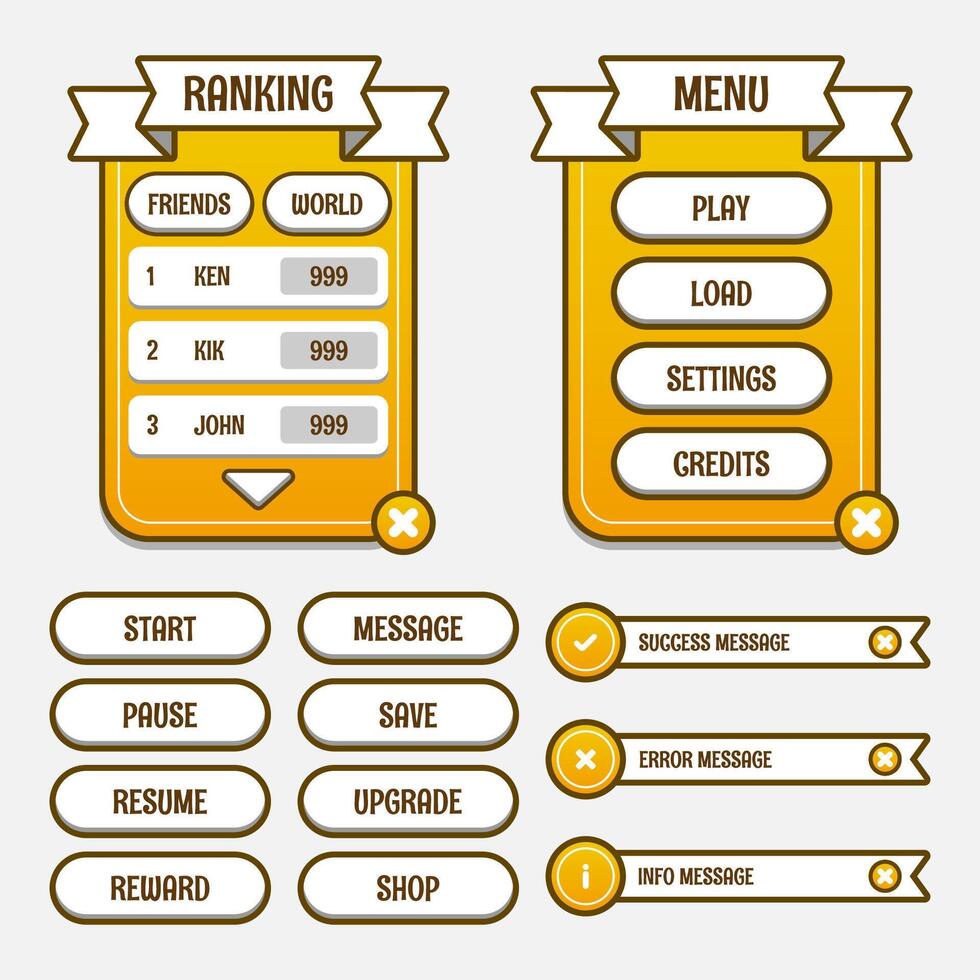 Kit de gui do modelo de jogo de botão de menu. botão interface