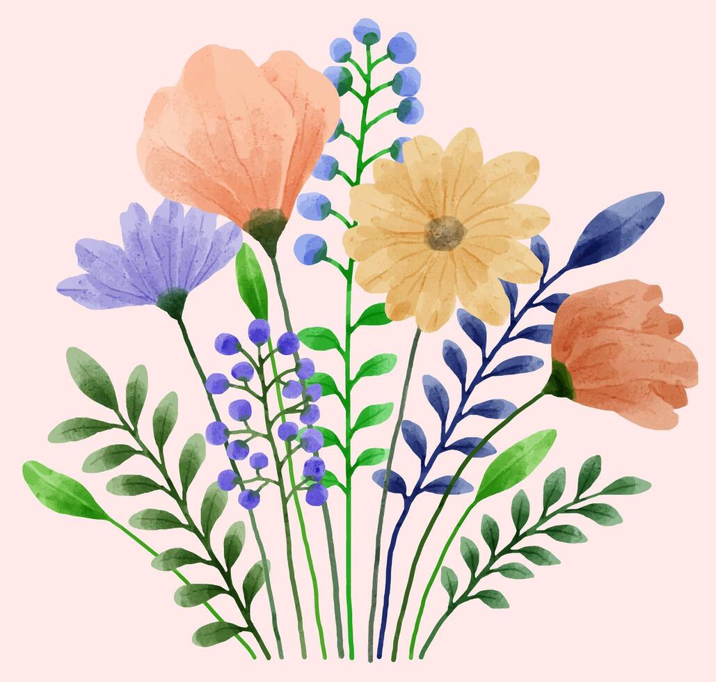 um conjunto de flores pintadas em aquarela para vários cartões e cartões comemorativos. vetor