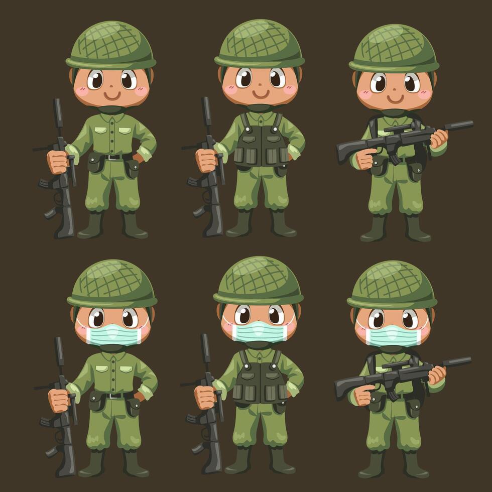conjunto de homem com vetor de personagem de desenho animado uniforme de soldados do exército