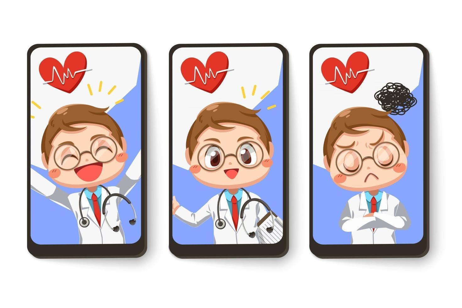 cartão o sentimento de homem médico em personagem de desenho animado vetor