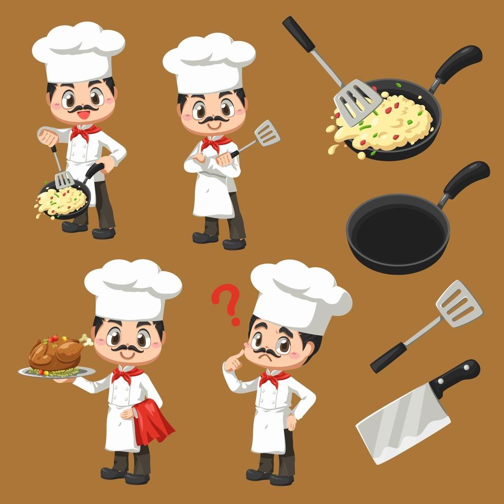 chef mascote em desenho vetorial de personagem de desenho animado para negócios culinários vetor