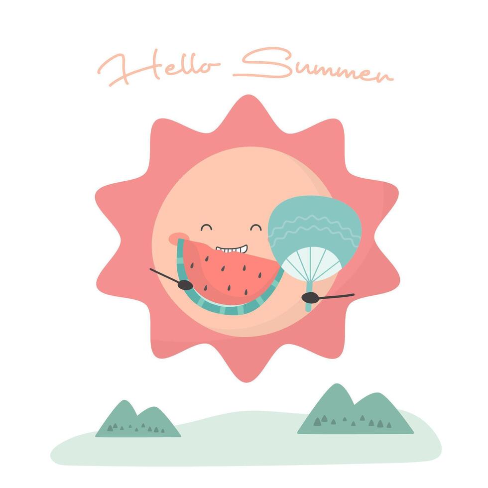 sol feliz comendo melancia no vetor horário de verão