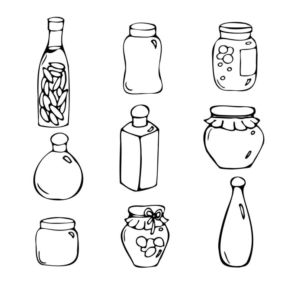 conjunto do latas e garrafas. caseiro preparativos para a inverno. vetor ilustração dentro desenho animado estilo.