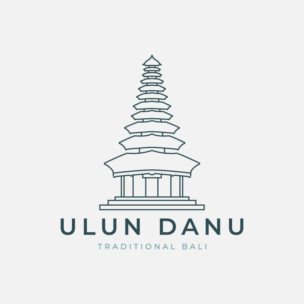 Ulun danu linha arte logotipo vetor ilustração modelo Projeto. ícone tradicional cultura bali