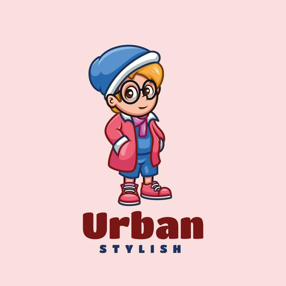 urbano à moda desenho animado mascote logotipo Projeto vetor