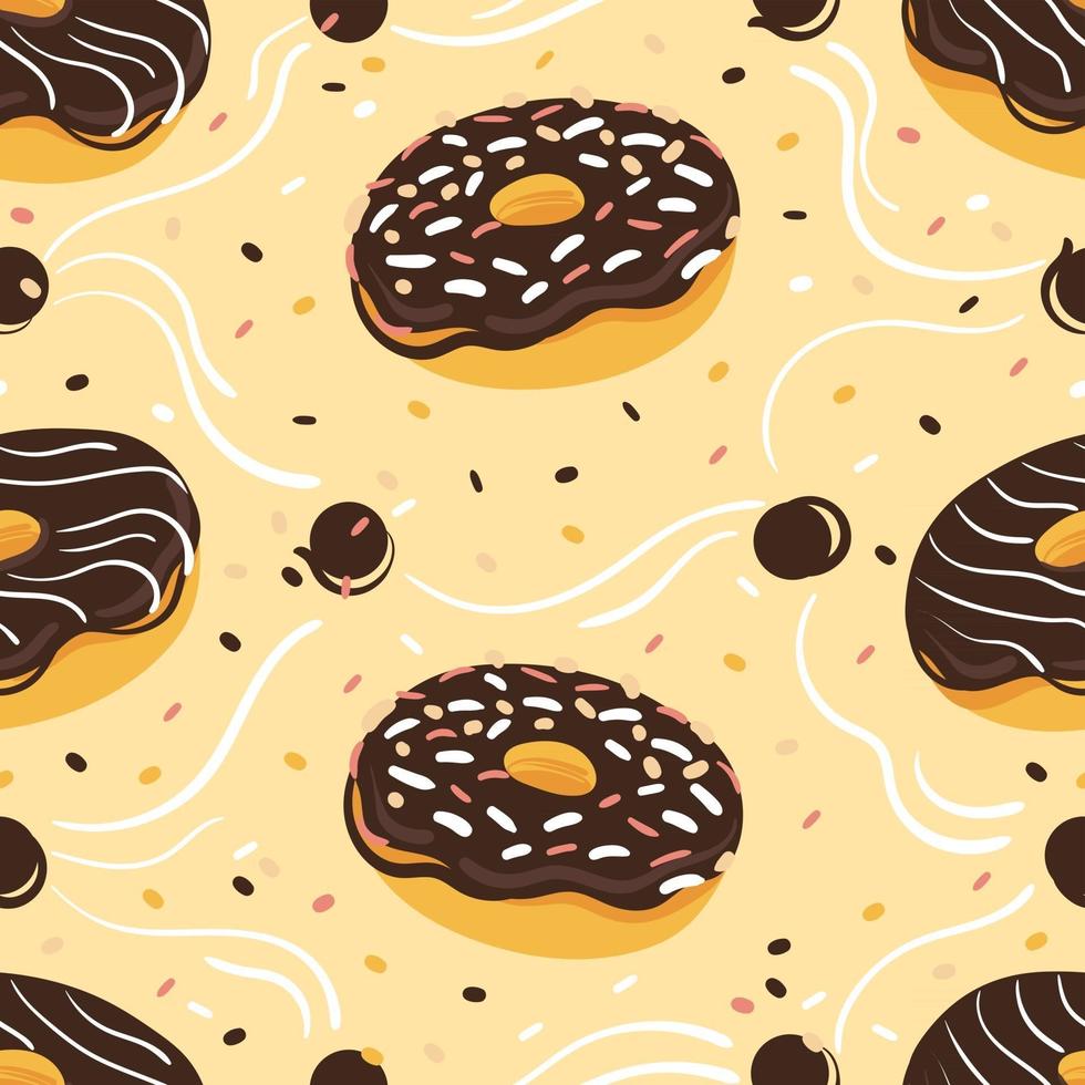 padrão sem emenda de rosquinhas de chocolate com granulado e glacê branco. fundo do vetor dos desenhos animados