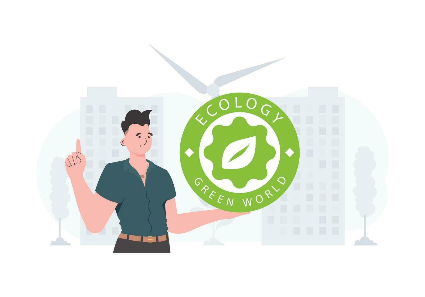 a conceito do ecologia e verde energia. a cara detém a eco logotipo dentro dele mãos. na moda estilo. vetor ilustração.