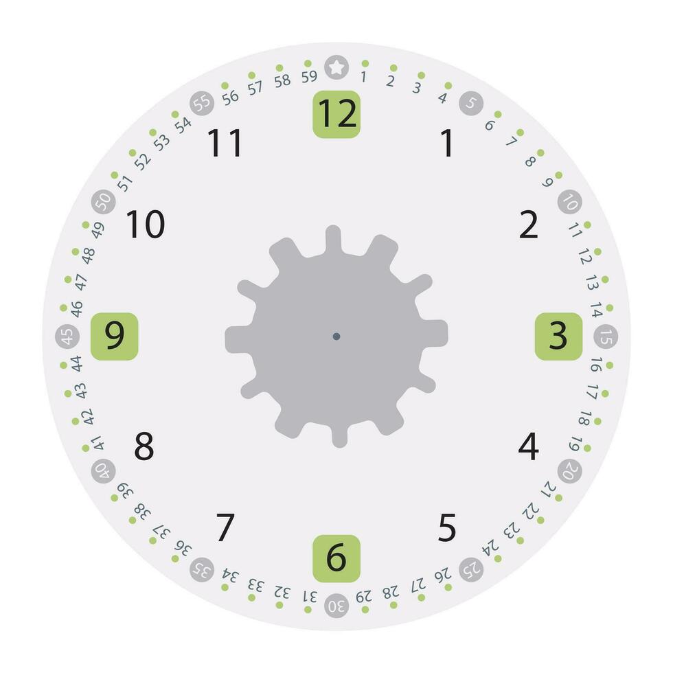 12 horas relógio face com moderno Projeto dentro luz cinzento e verde cores isolado em branco vetor