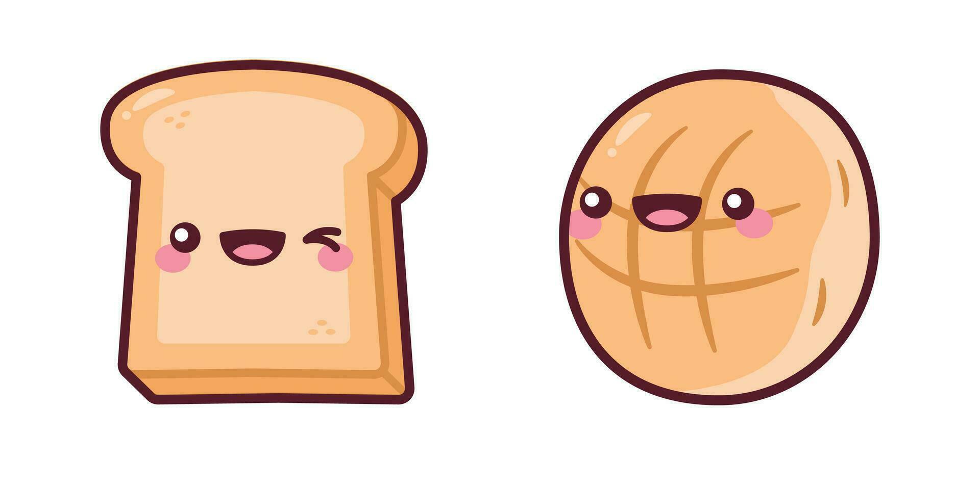 fofa kawaii cozido pastelaria torrada e círculo baguete Comida desenho animado ilustração vetor