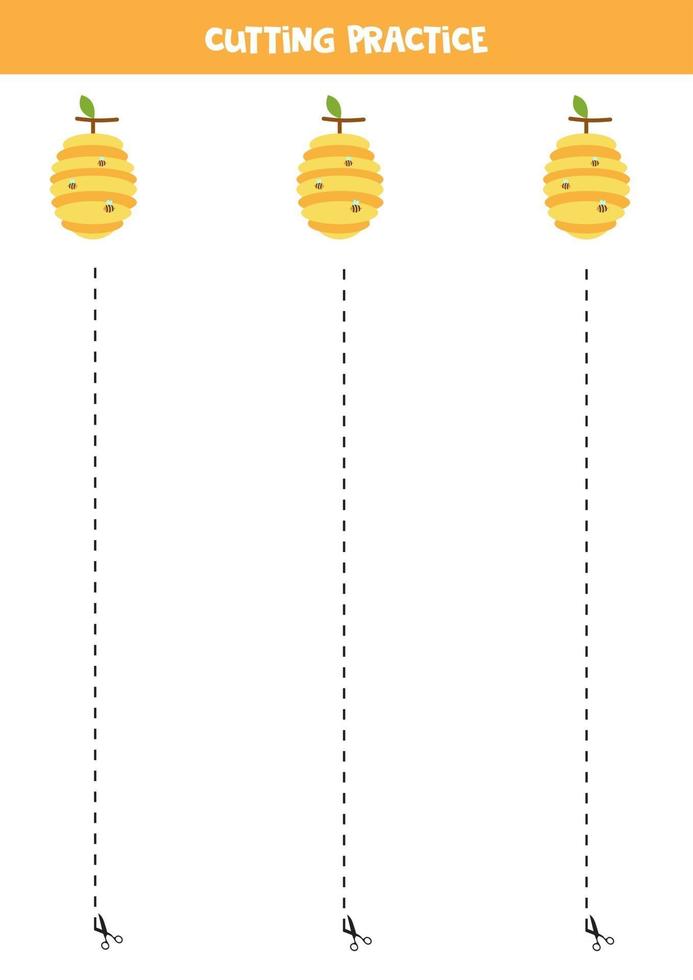 prática de corte para crianças com colmeia bonito dos desenhos animados. vetor