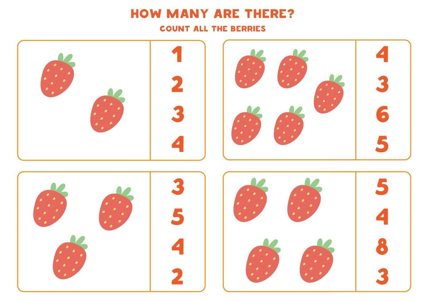 planilha educacional para crianças pré-escolares. contar morangos. vetor