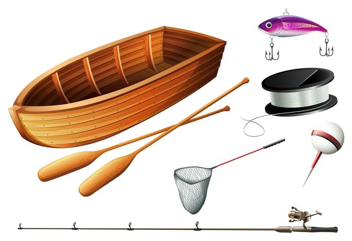 Barco e equipamentos de pesca vetor