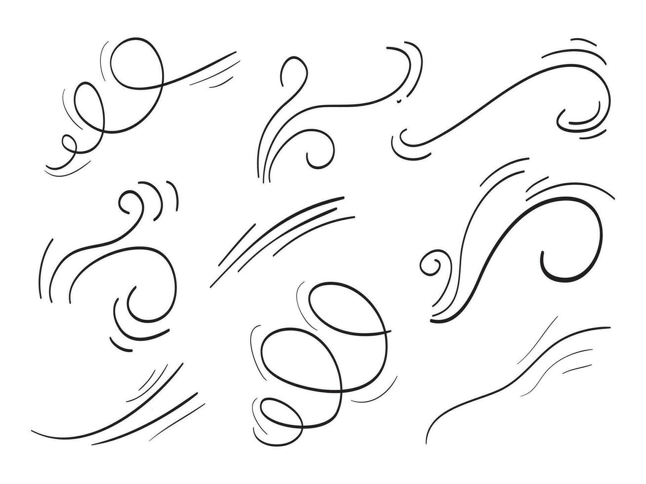 mão desenhado conjunto vento rabisco soprar, rajada Projeto isolado em branco fundo. ilustração vetor handrawn estilo