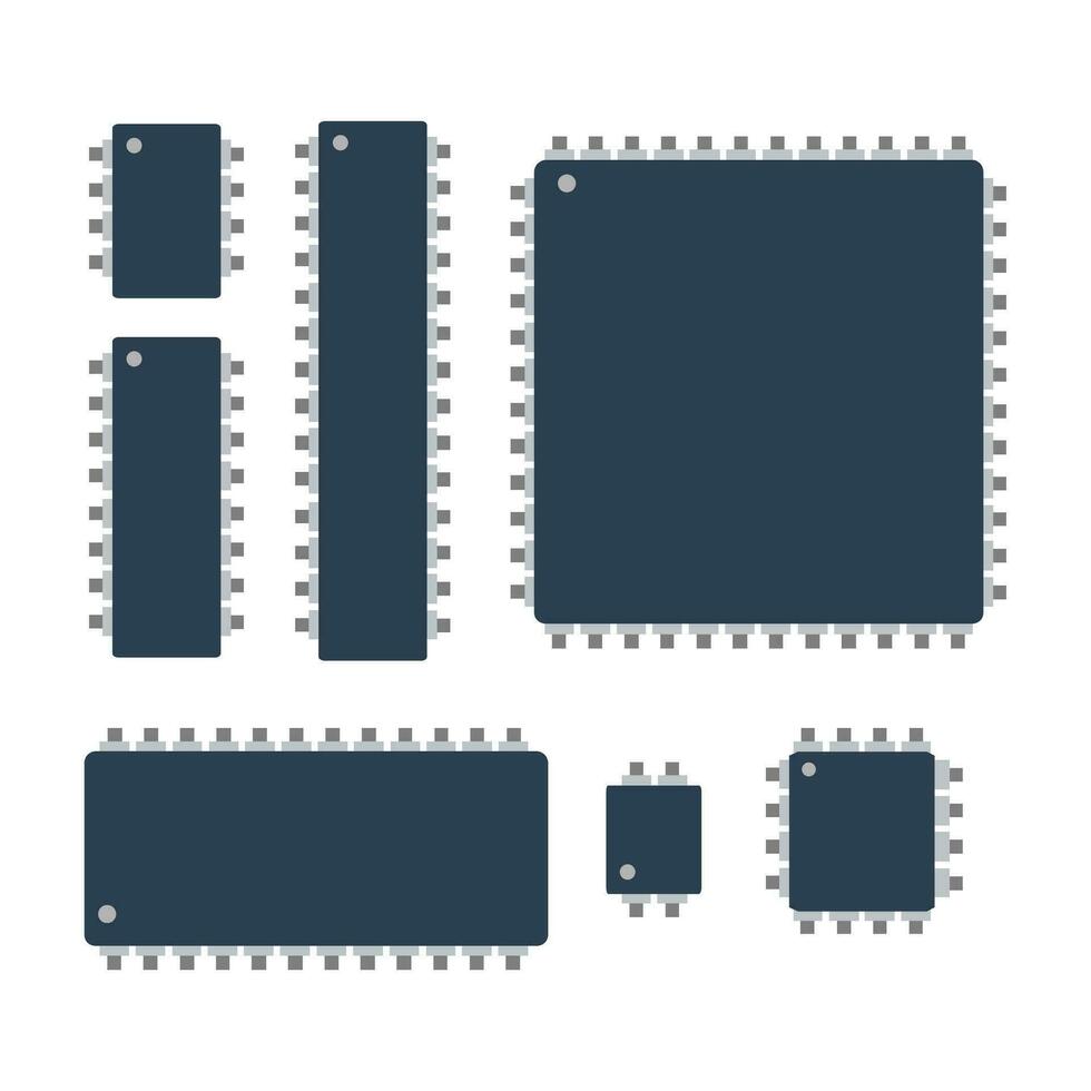 microchip ícone definir. vetor ilustração do microchip ou integrado o circuito em branco fundo.