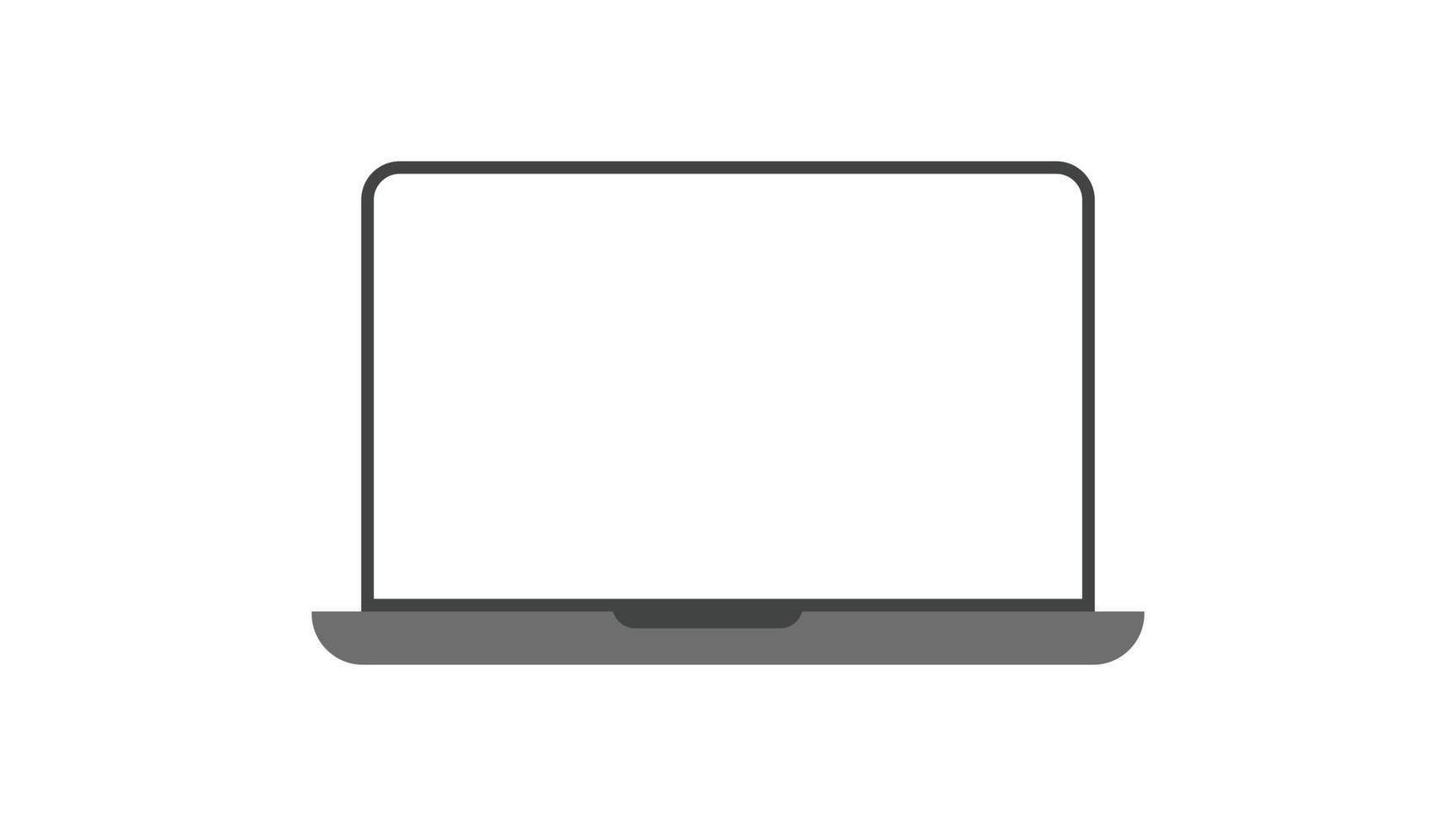 modelo de negócios moderno com laptop, computador em fundo branco. maquete de vetor isolada. local de trabalho de escritório em casa. freelance. tela branca, para web design. cor preta e cinza.