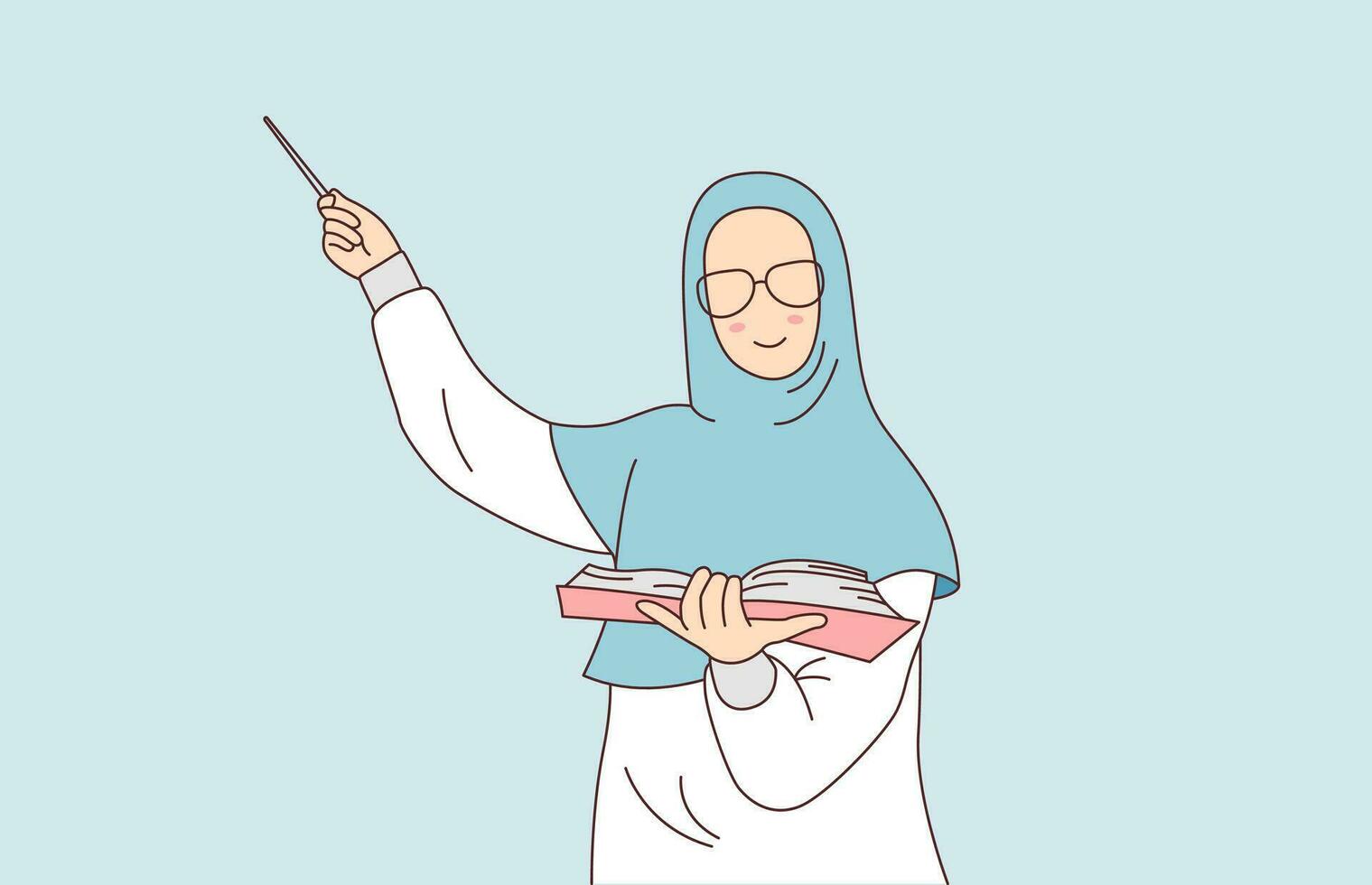 professor dentro hijab e óculos ensina às a quadro-negro. ilustração do uma professor ensino vetor