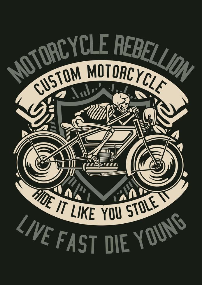 Crachá do vintage da motocicleta rebelde do crânio, design retrô do crachá vetor