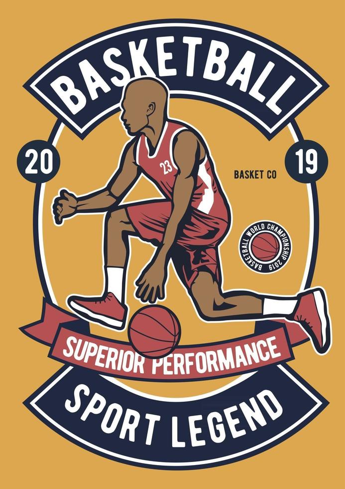 Emblema vintage da lenda do esporte de basquete, design retrô vetor