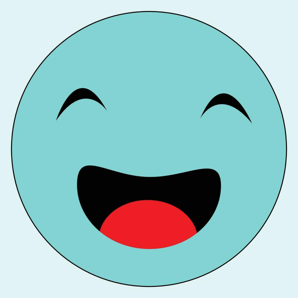 rindo face, azul e Preto circular face, adequado para social meios de comunicação Postagens e sinais e Tag e bandeiras, Boa para ícone e símbolo, mínimo estilo, rindo face vetor ilustração