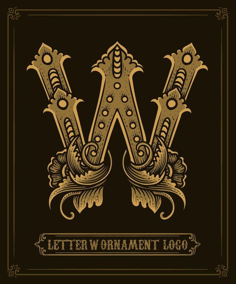 vintage enfeite logotipo carta W - vetor logotipo